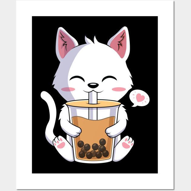 Kawaii Cat Drinking Boba Tea Japanese Anime Wall Art by HCMGift